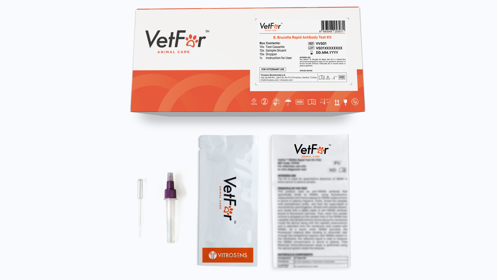 Figure 1: VetFor B. Brucella Ab Rapid Test Kit Content